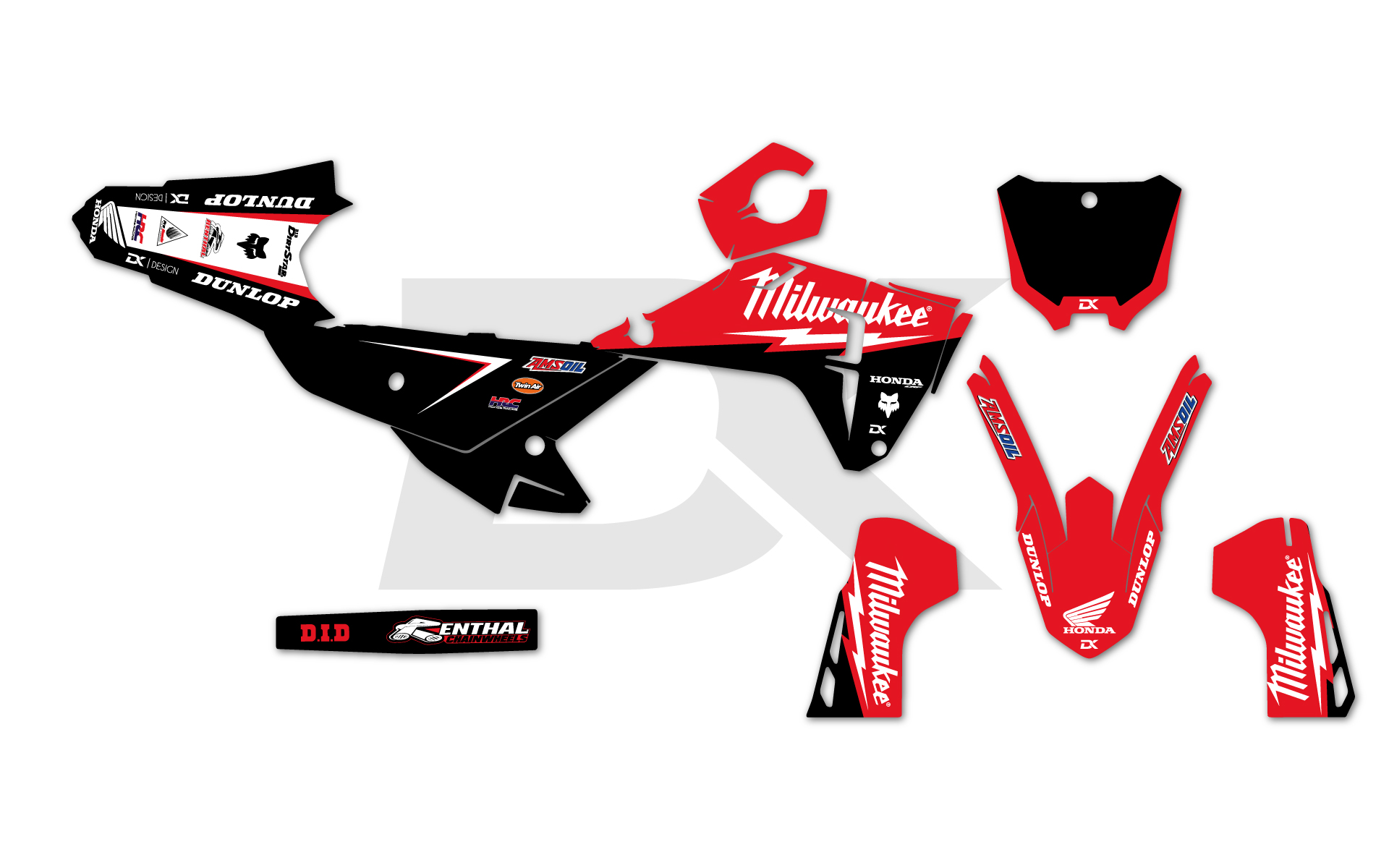 KIT DECO HONDA 250 CRF 2025 - 2026 MILWAUKEE ROUGE